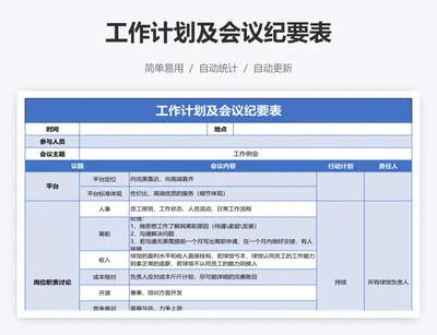 工作计划及会议纪要表
