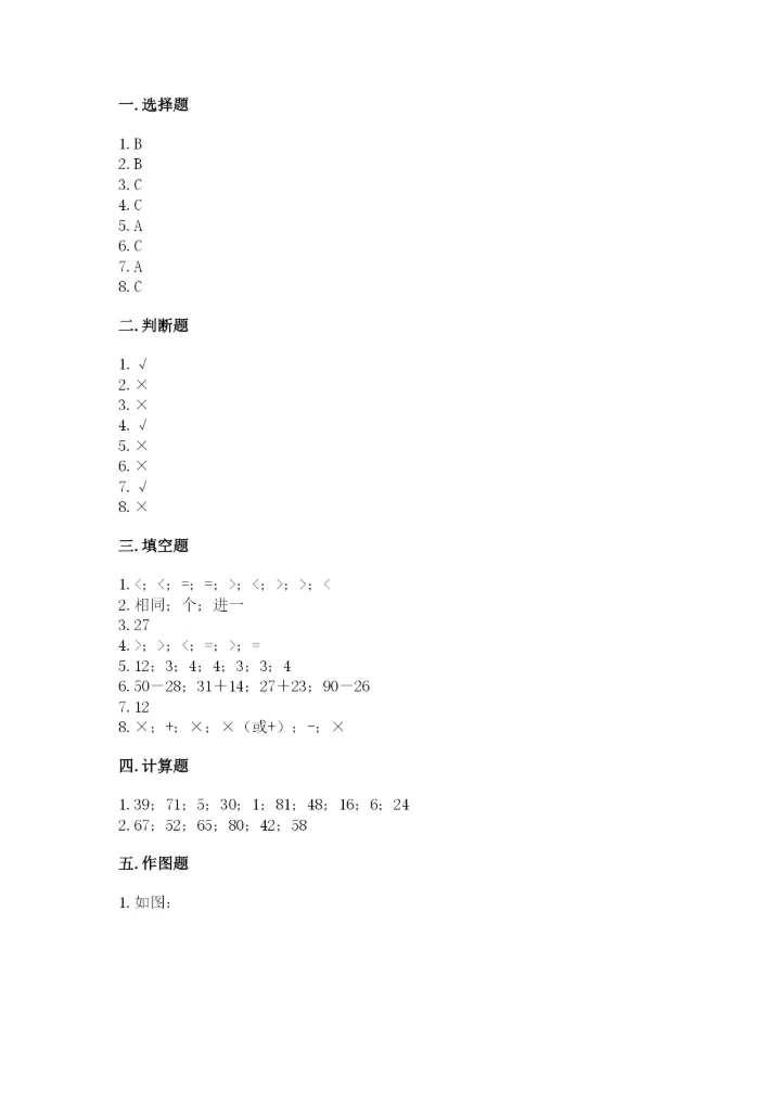 小学二年级上册数学期中测试卷精品（精选题）.docx