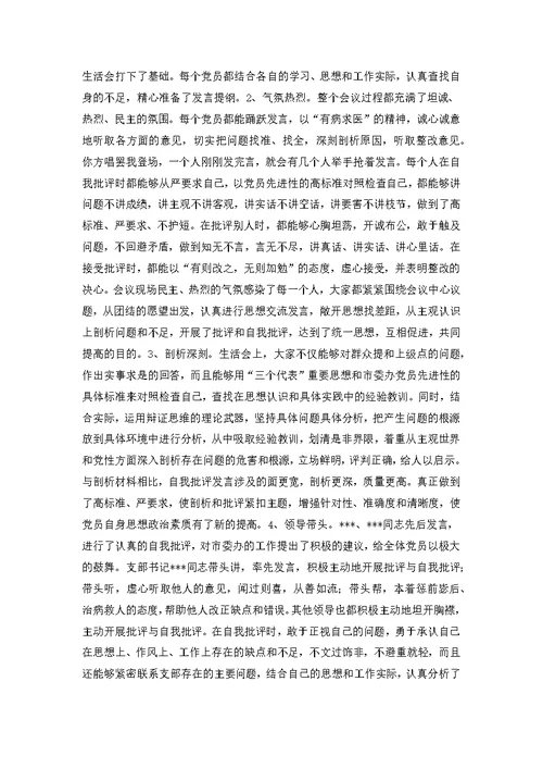 支部先进性教育专题组织生活会和民主评议会情况通报