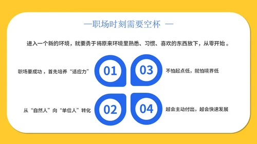 黄色简约插画心态空杯主题PPT模板