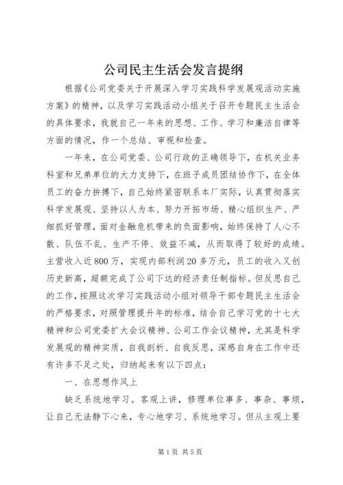 公司民主生活会讲话提纲.docx