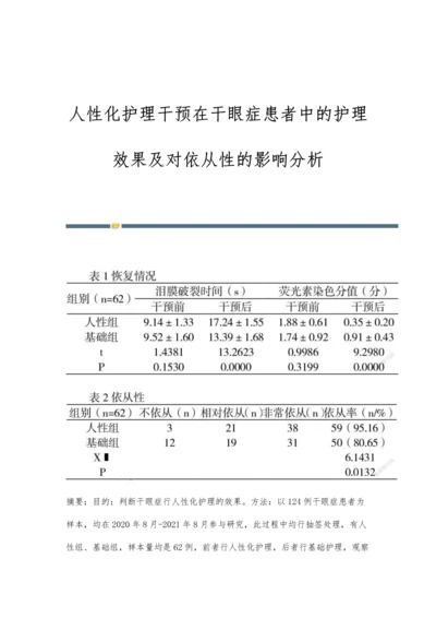 人性化护理干预在干眼症患者中的护理效果及对依从性的影响分析.docx