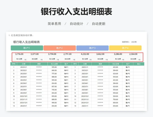 银行收入支出明细表