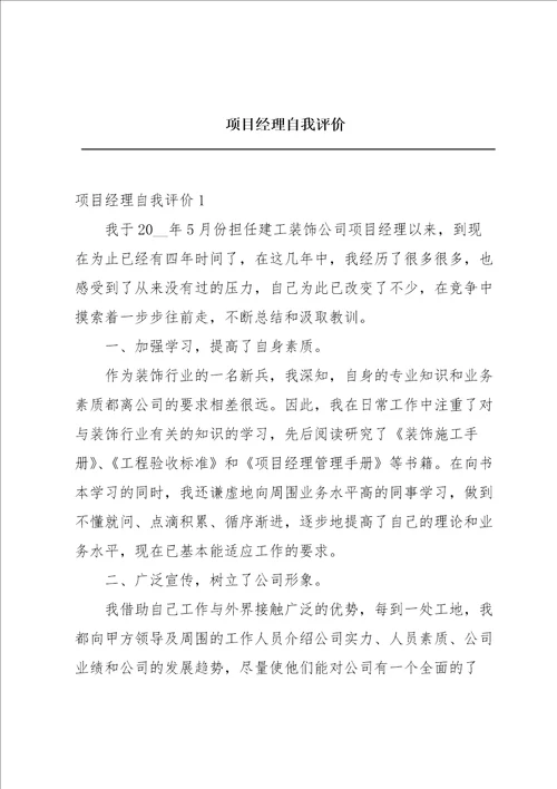 项目经理自我评价