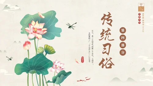 绿色淡雅中国风荷花荷叶中国二十四节气之夏至节气介绍PPT