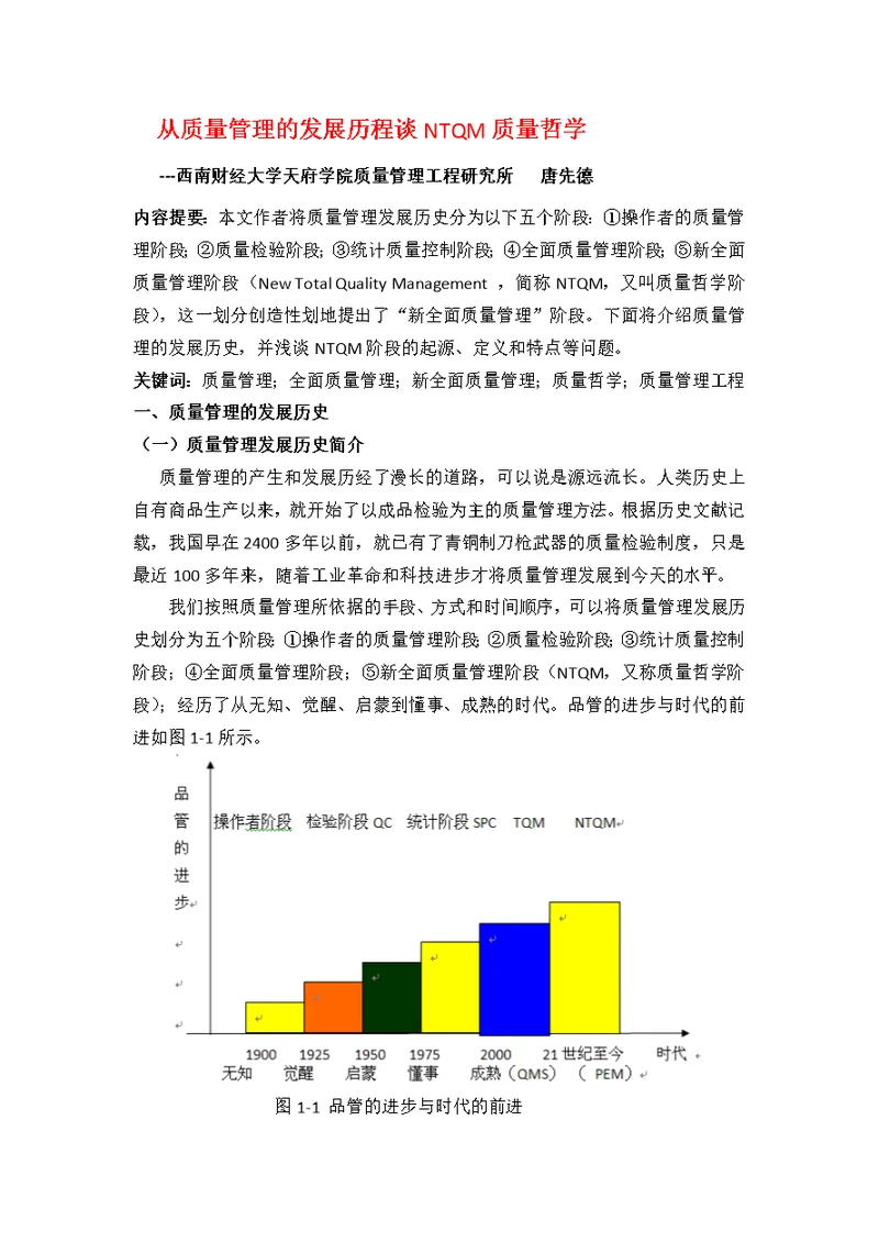 浅谈NTQM质量哲学阶段