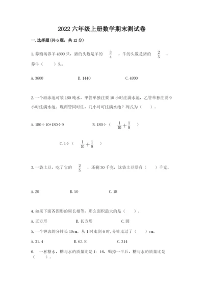 2022六年级上册数学期末测试卷及参考答案【综合题】.docx