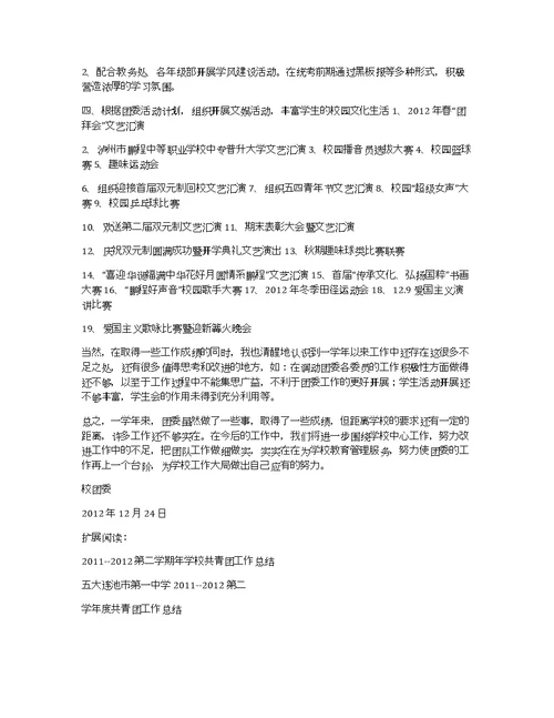 2012年学校团委工作总结