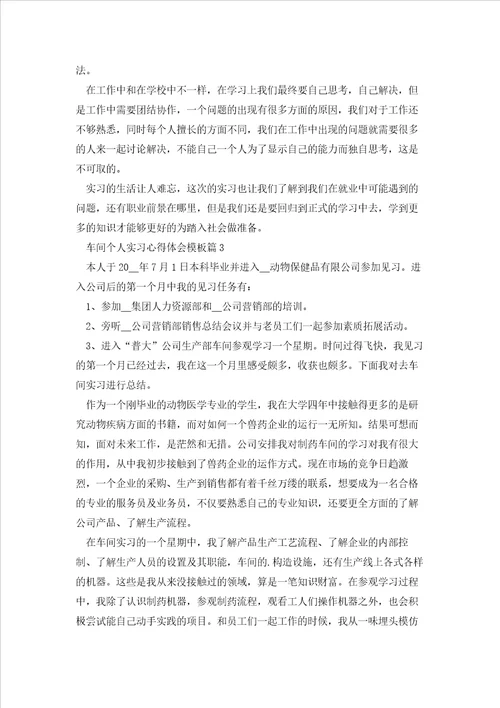 2023年车间个人实习心得体会模板