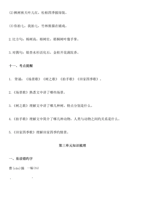 2023年新部编二年级语文上册全册知识梳理分单元.docx