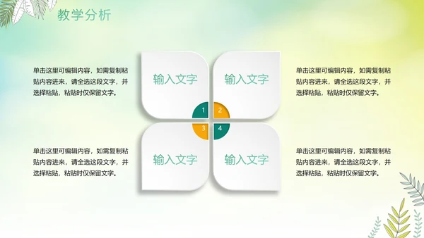 绿色手绘水彩植物教师教学说课PPT模板