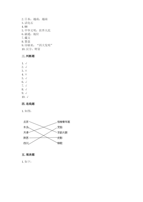 五年级上册道德与法治第四单元骄人祖先 灿烂文化测试卷附答案（达标题）.docx