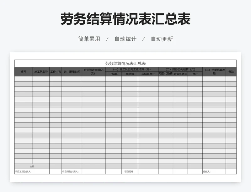 劳务结算情况表汇总表