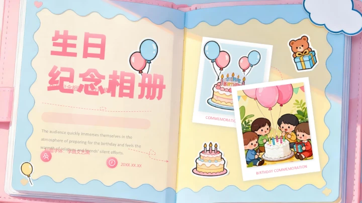 粉色卡通生日纪念相册PPT模板