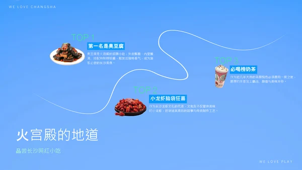 蓝色创意简约清新长沙城市旅游攻略