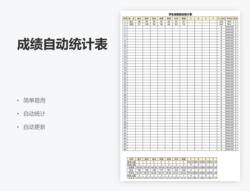 成绩自动统计表