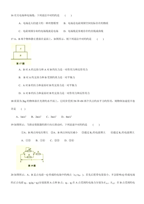 2023年上海市高中学业水平考试物理模拟试卷.docx