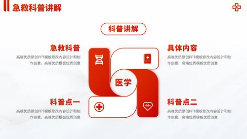 红色医疗救援急救医学科普报告医生学术科研工作汇报述职答辩PPT模板