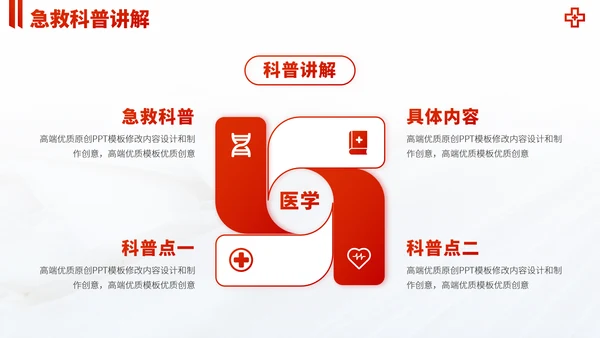 红色医疗救援急救医学科普报告医生学术科研工作汇报述职答辩PPT模板