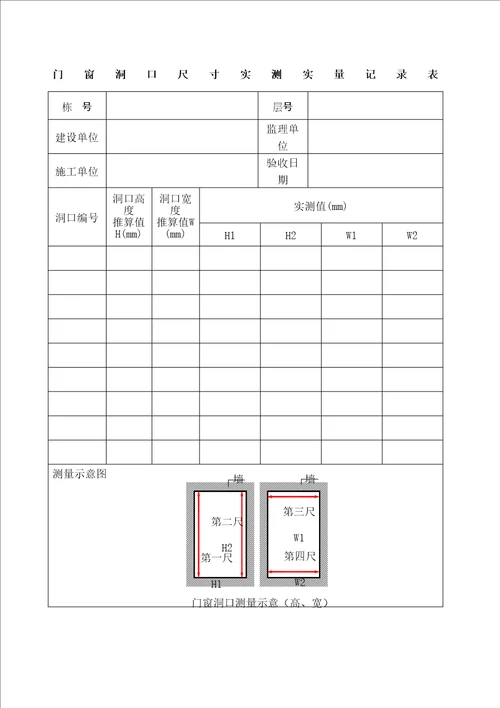 门窗洞口尺寸实测实量记录表