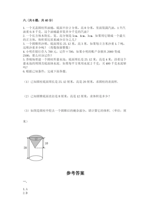 西师大版数学小升初模拟试卷带答案（精练）.docx