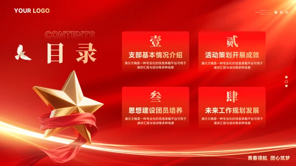 红色党政风团支书个人述职报告ppt模板