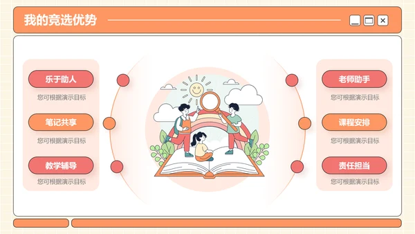 橙色插画风学生竞选部长PPT模板