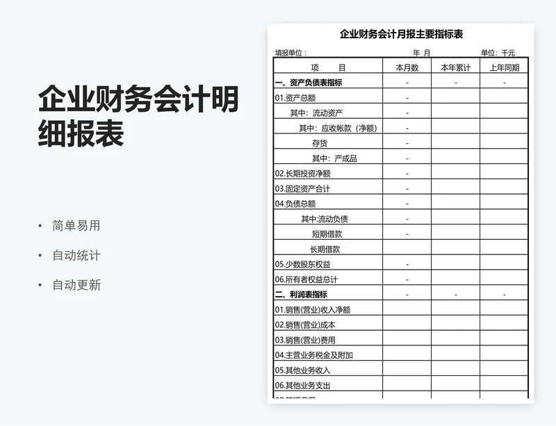 企业财务会计明细报表