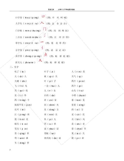 一年级语文上册生字书写练习