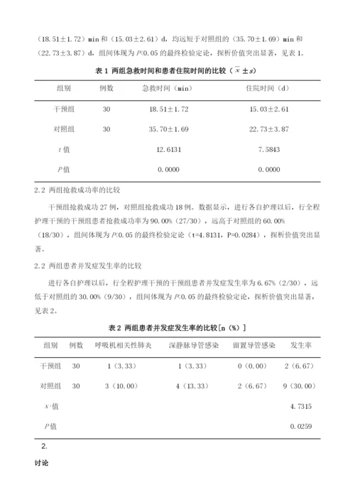 急诊危重症患者抢救中应用全程护理干预的效果及并发症率评价.docx