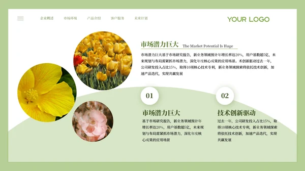 绿色小清新风年度核心成果汇报PPT模板
