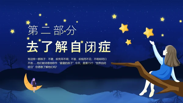 关爱自闭症患者，月亮PPT模板