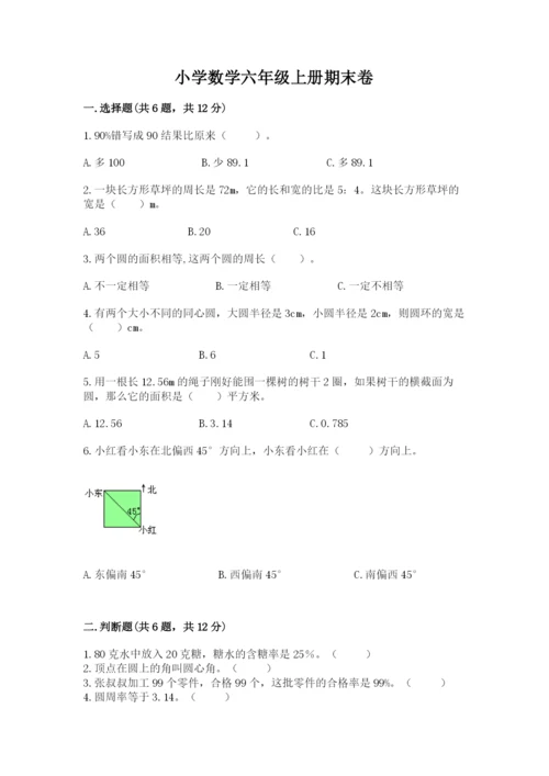 小学数学六年级上册期末卷附完整答案（名师系列）.docx