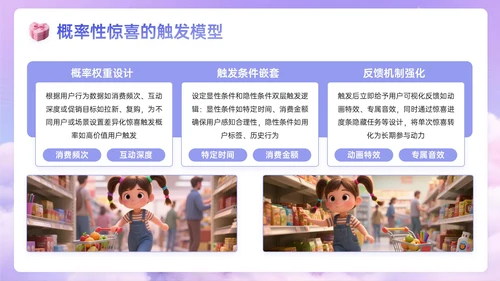 蓝紫色3D关于邂逅浪漫惊喜促销盛宴PPT模板