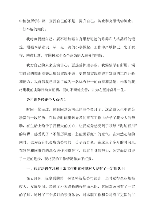 公司职务转正个人总结范文（通用5篇）
