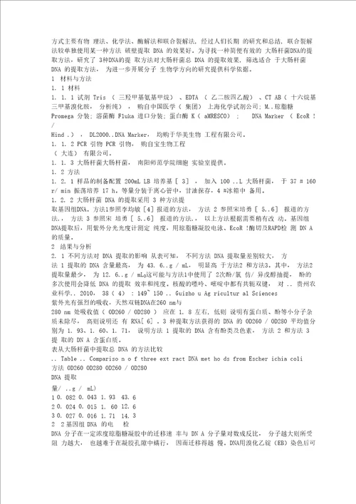 不同破壁方法对大肠杆菌DNA提取的影响1