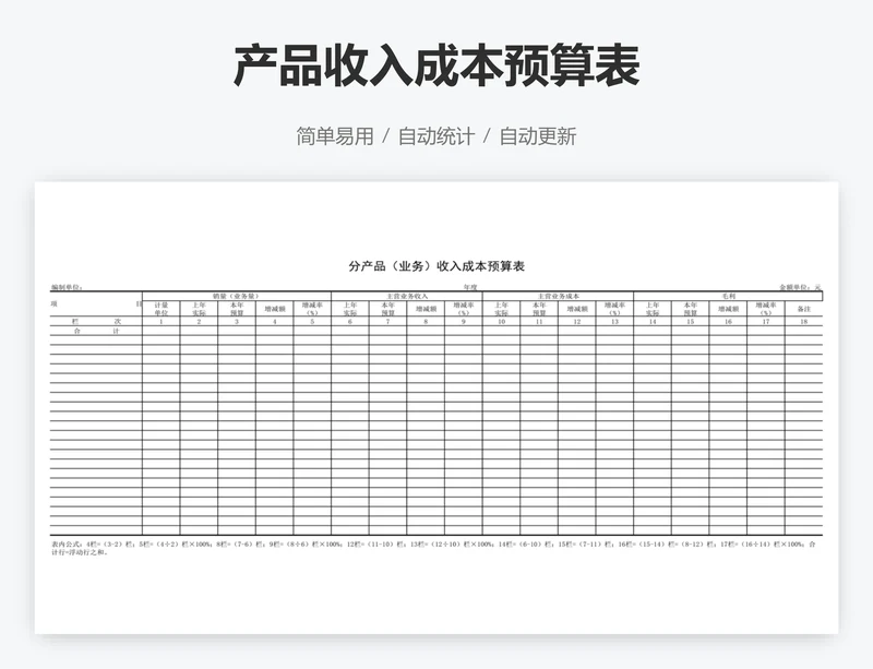 产品收入成本预算表