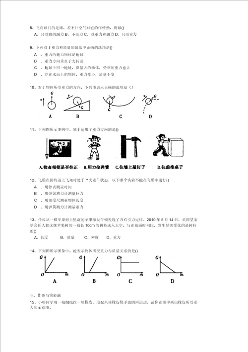 初二物理下册重力力的示意图提高巩固练习