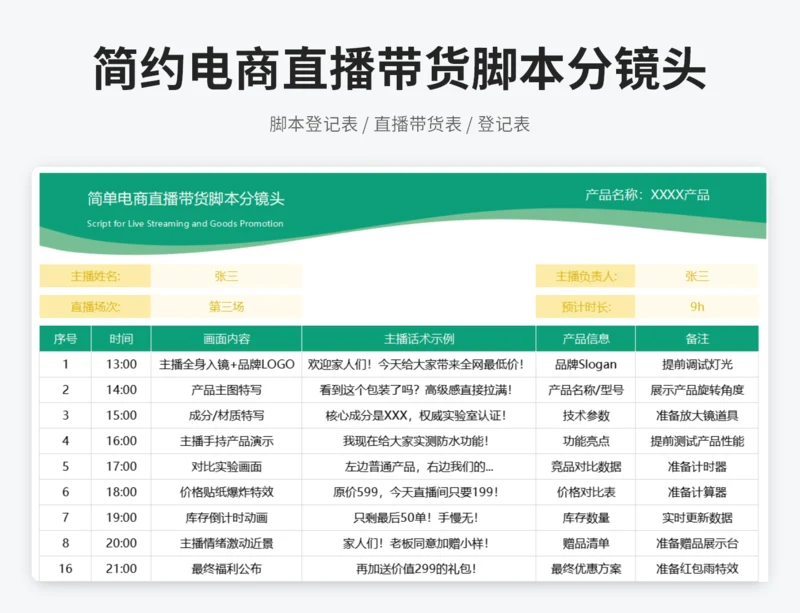 简单电商直播带货脚本分镜头