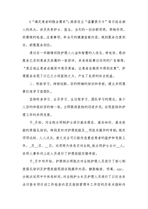 2022年护理工作计划人民医院护理工作总结范文