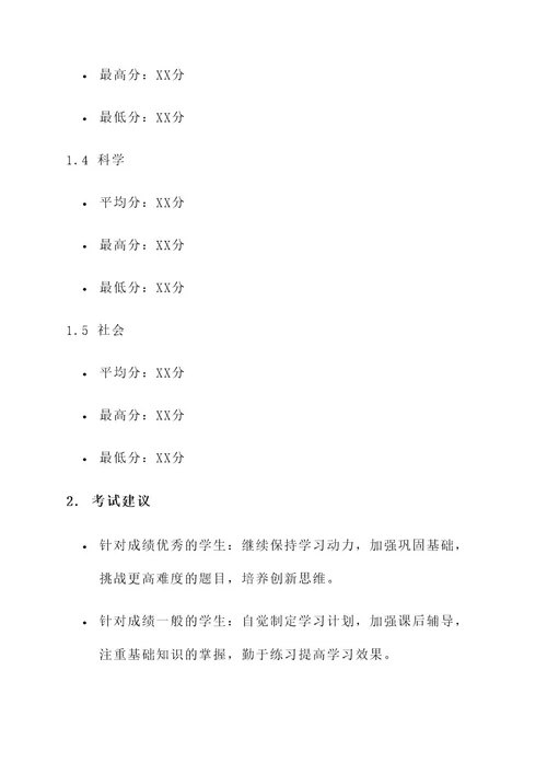 小学考试成绩单通知单