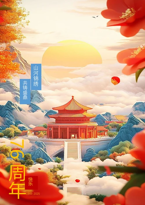 山河锦绣76周年国庆海报