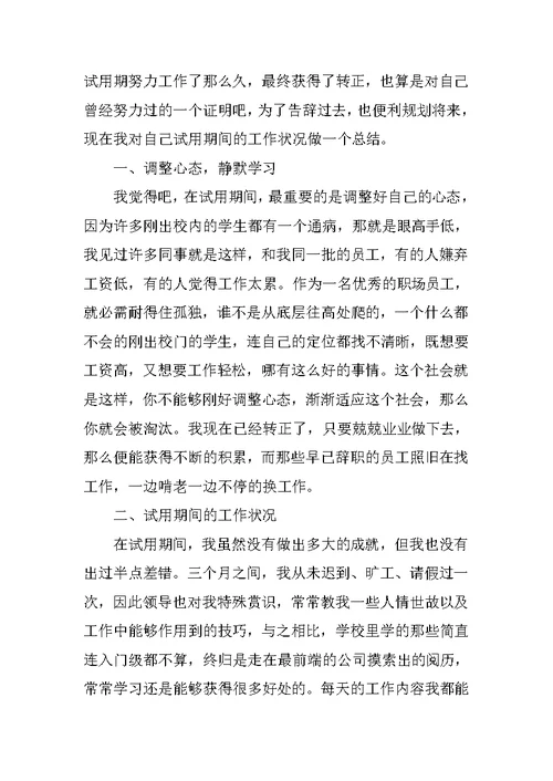 2021年新员工正式转正总结5篇