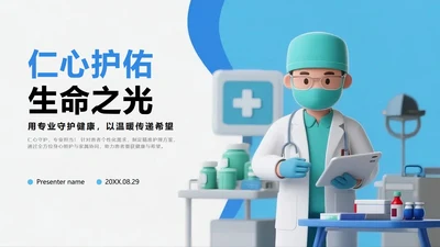 蓝色简约卡通3D医疗行业护理个案PPT模板