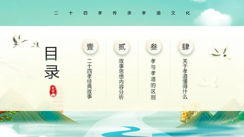 绿色水墨风二十四孝传承孝道文化PPT模板中国传统文化