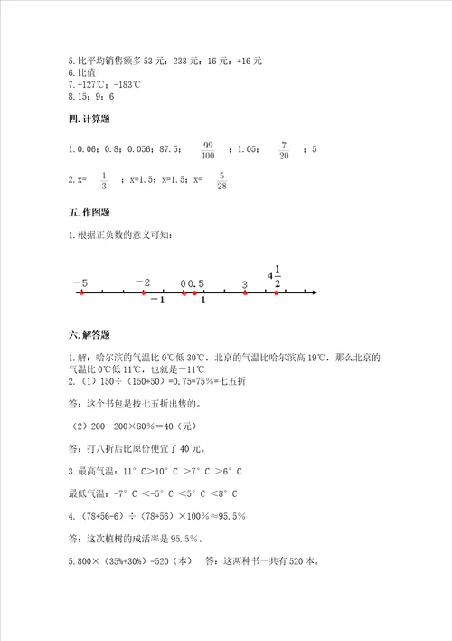 小学数学试卷六年级下册期末测试卷含答案能力提升