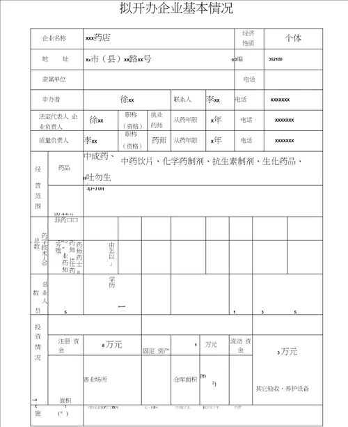 药品经营许可证申请表范本