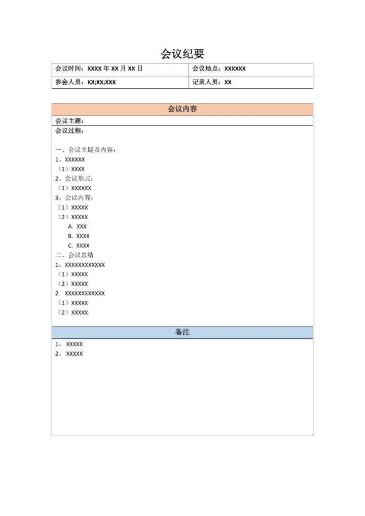 会议纪要标准模板