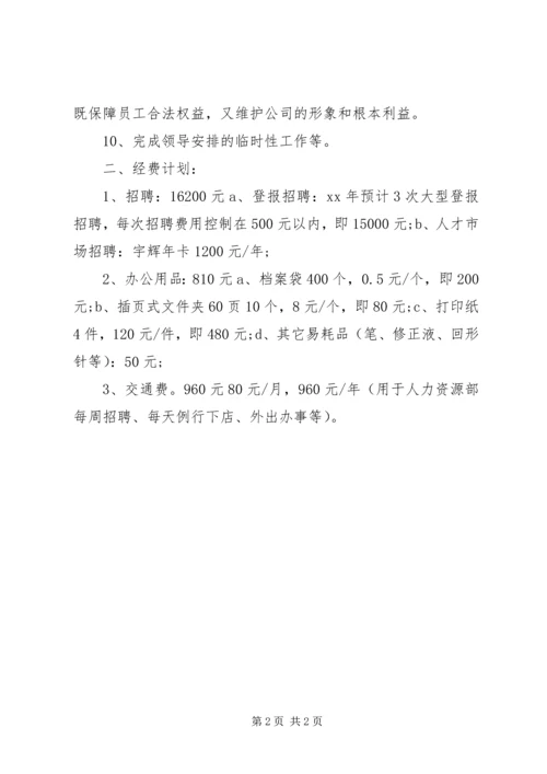 人力资源工作计划书推荐.docx