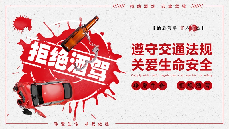 拒绝酒驾遵守交通法规关爱危险驾驶通用PPT模板